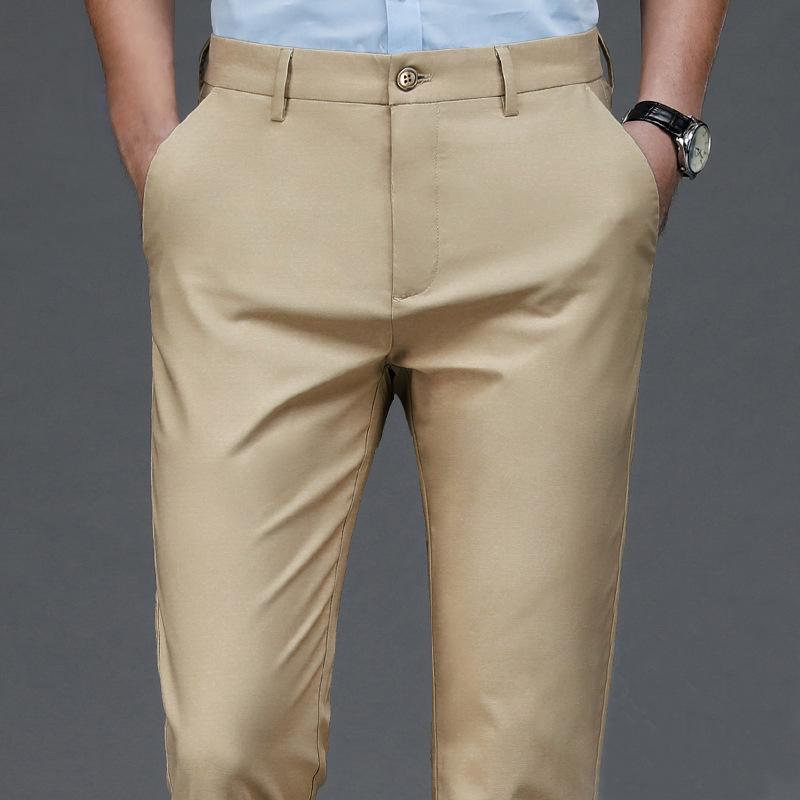Men's Elastic Casual Thickened Formal Trousers for Autumn/Winter - Non-Iron, Loose, Straight Fit