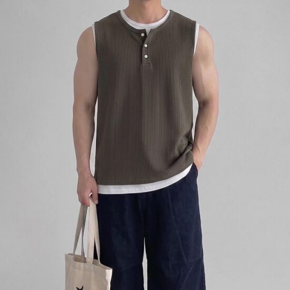 Onl Layered Henley Neck Tank Top Ribbed
