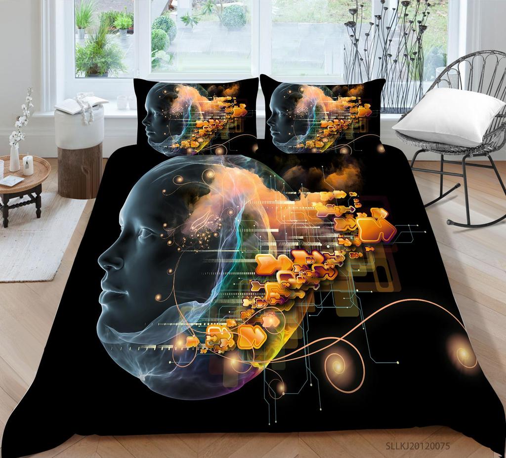Set da letto di lusso Nuova trapunta Stampa figura 3D Camera da letto familiare Matrimoniale Copripiumino e federa Microfibra