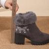 Fashion Chunky Platform High Heel Furry Ankle Boots Women 2025 Winter Non Slip Thick Bottom Suede Snow Boots Butterfly Embroidery Shoes
