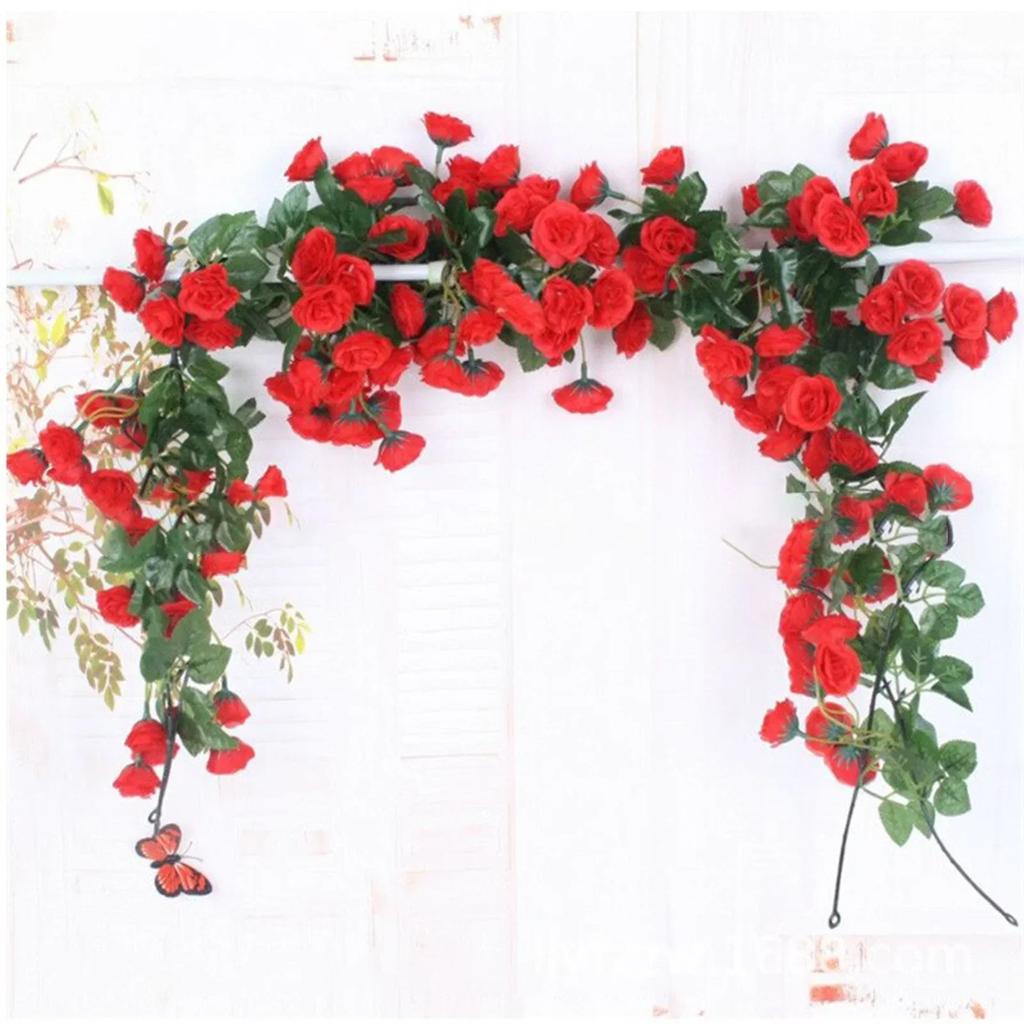 40 Heads Simulated Rose Flower Vine Hedge Living Room Wedding Decoration Wall Hanging Simulated Flowers Rattan 8pcs 230cm