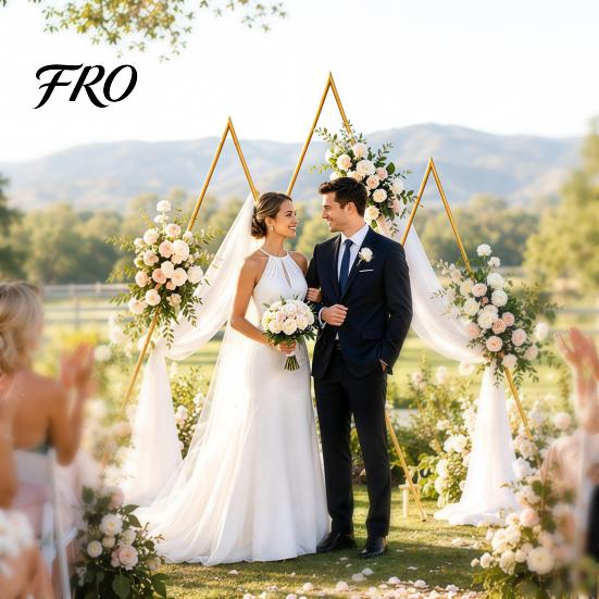 Wedding Arch Props Backdrop Stand, 6.2FT, 7FT, 8.4FT Set of 3 Golden Metal Triangle Ceremony Flower Stand Frame for Baby Shower Birthday Party Balloon