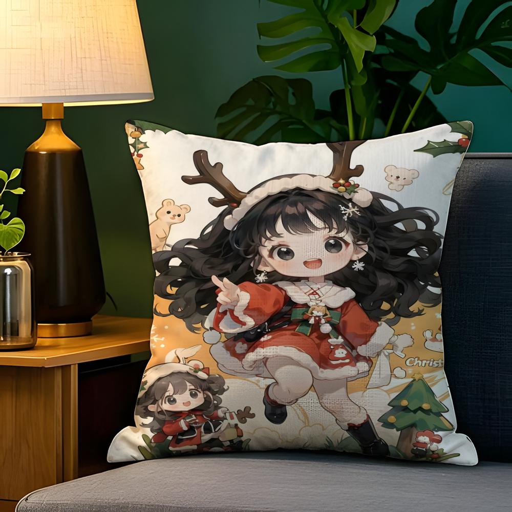 Christmas reindeer antler girl  Pillow Case Natural Linen Pillow Case DoubleSided Decor Sofa Pillowcase Home Decor