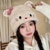 Cute Bow Cat Wool Hat Female Season Student Warm Ear Protection Knitted Hat Big Head Circumference Cold Hat