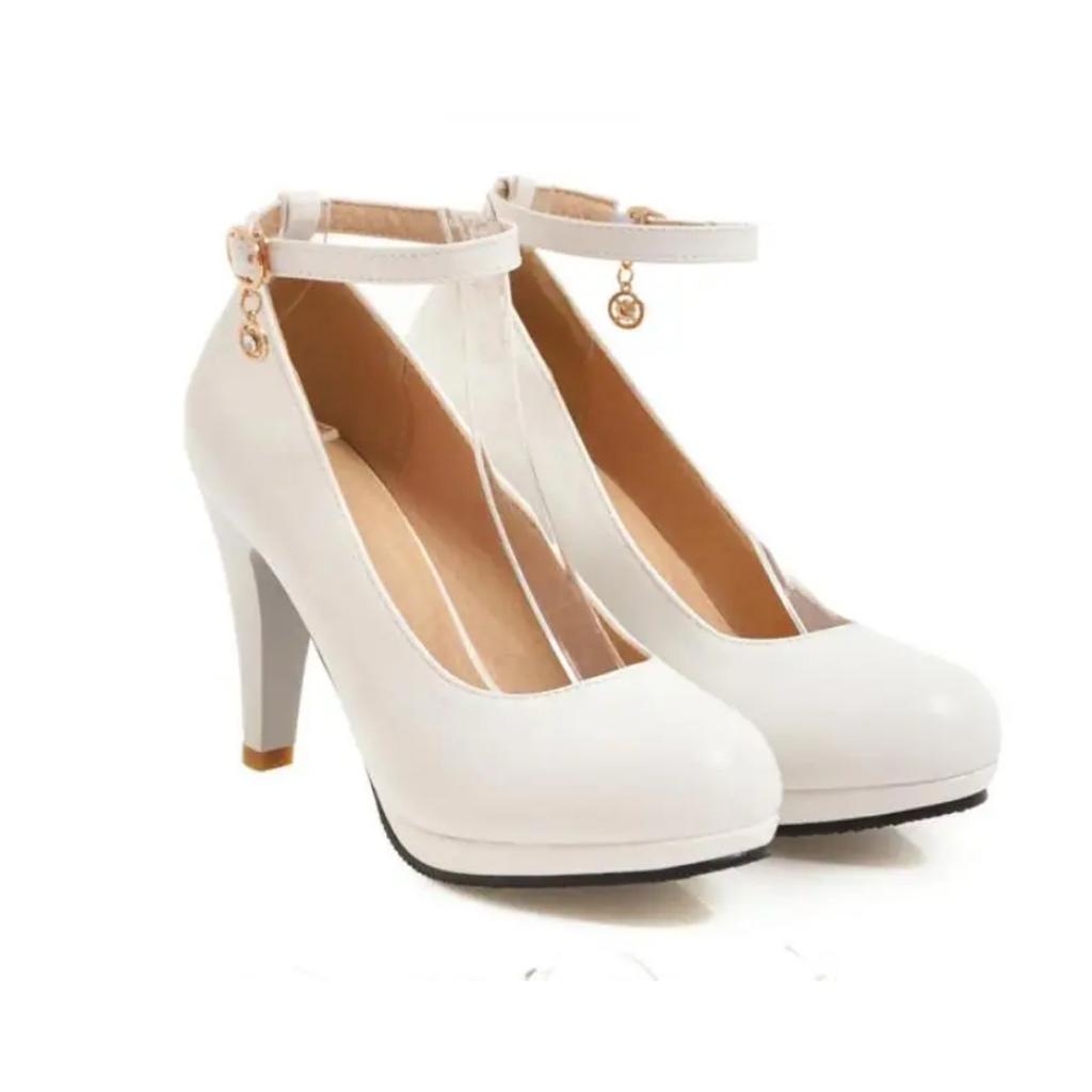 High Quality White Wedding Shoes Women Pumps High Heels Shoes With Ankle Strap Shallow Ladies Office Party Dress Shoes 31-46