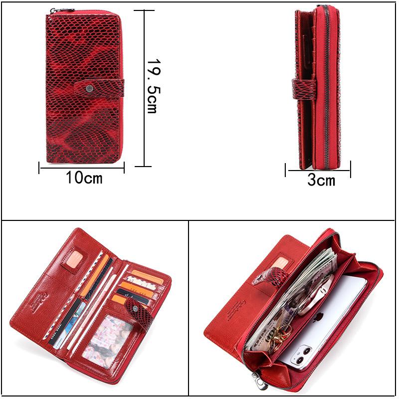 Johnature Portafoglio da donna in pelle genuie alla moda Rfid antifurto morbida pelle bovina portafoglio a mano lunga porta carte porta carte