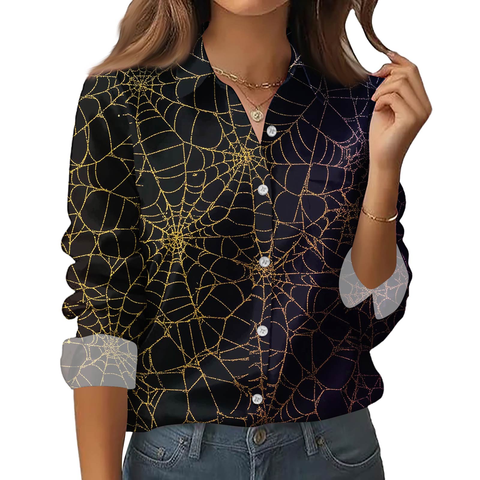 

Женская рубашка-блузка с принтом и пуговицами, длинный рукав, повседневный базовый рубашечный воротник, обычный топ L