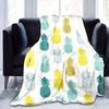 Colored Pineapple Blanket Tropical Fruit Blanket Cartoon Style Flannel Comfort Blanket