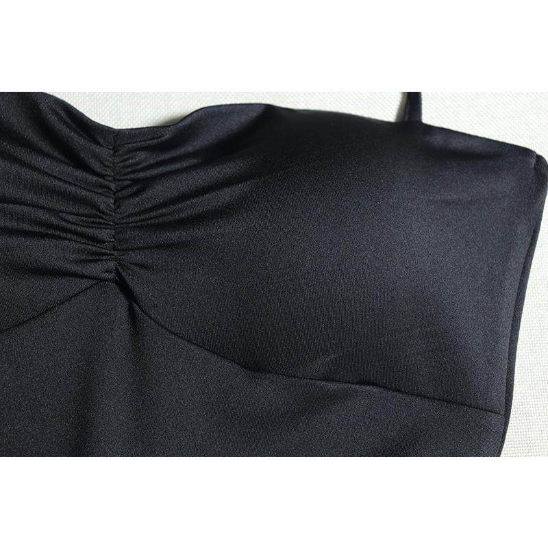 Women's Tight-fitting Halter-neck Dress Solid Color Splicing Sleeveless Dress Halter Sleeve Fold Midwaist Irregular Dress