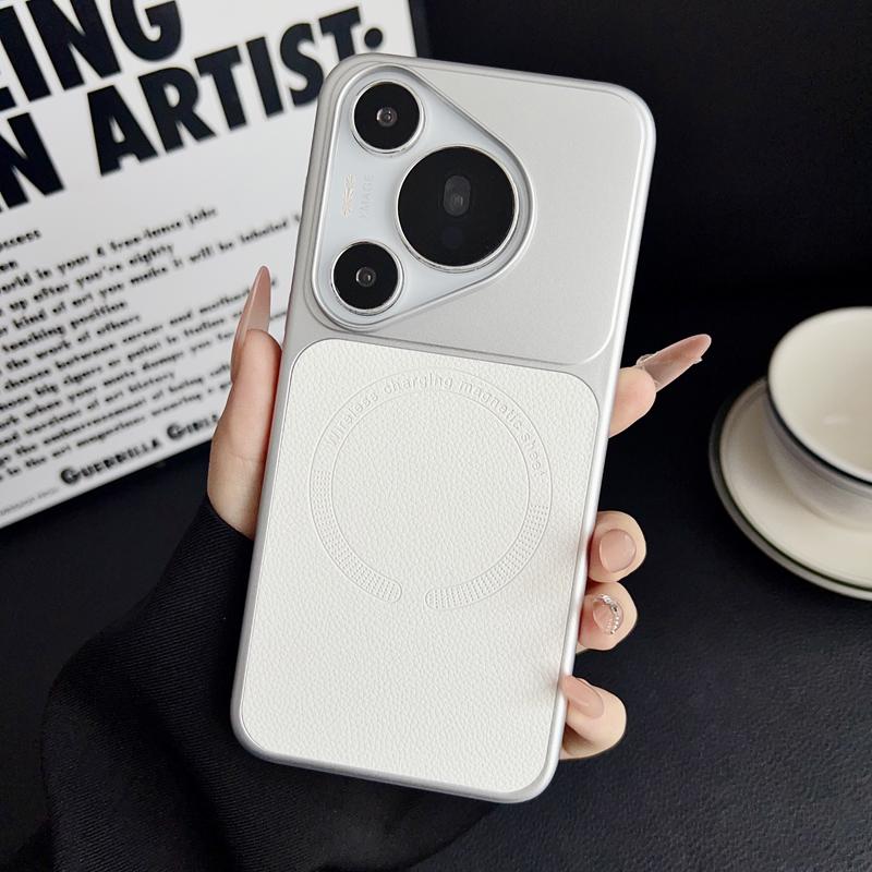 

For Huawei Pura 70 80 Pro Case Embossed Litchi Pattern Leather Magnetic Wireless Charging Anti-Fingerprint Fine Grip Soft Cover Huawei Pura 70
