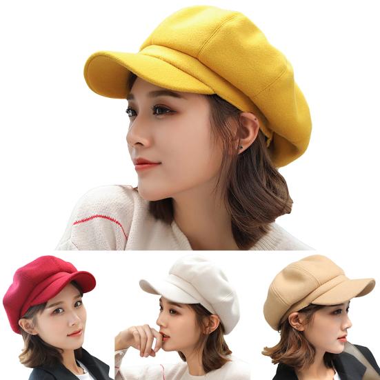 British Style Felt Solid Color Wide Brim Women Beret Winter Warm Peaked Cap Hat