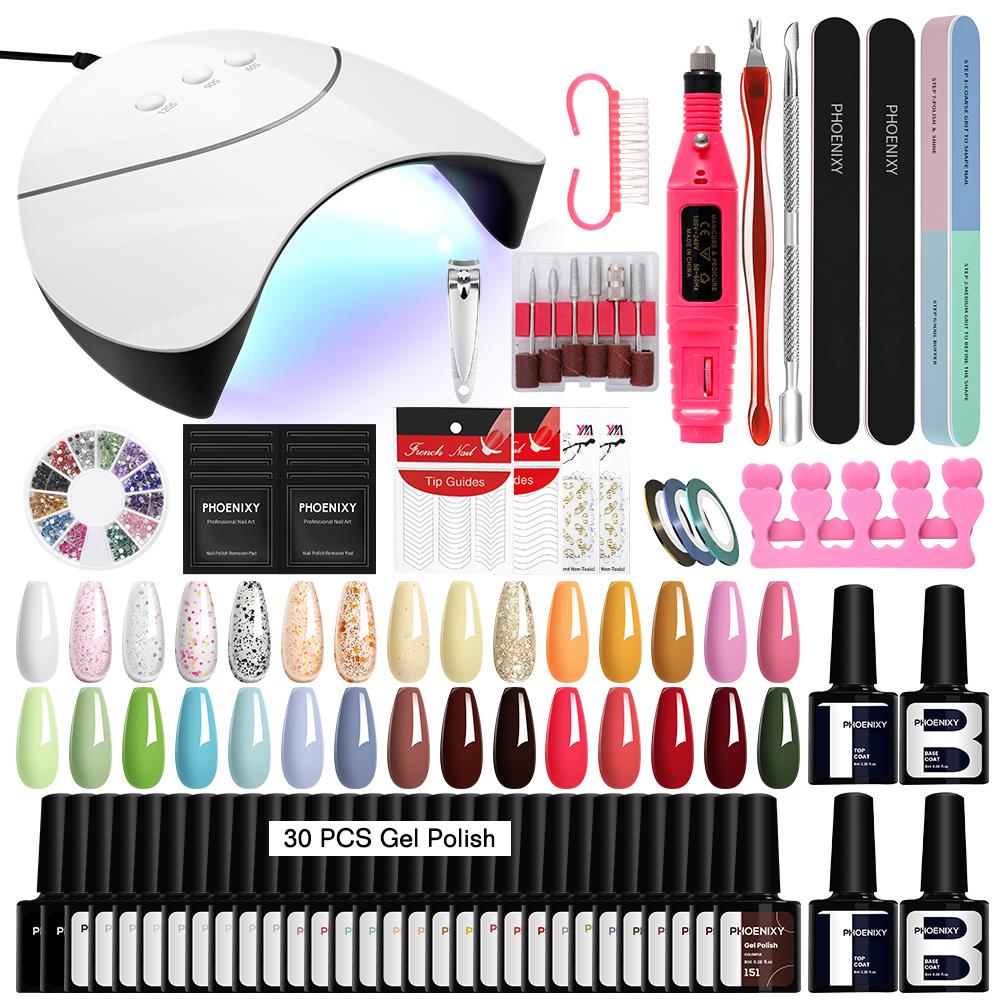 PHOENIXY 30 Colors Gel Nail Polish Nail Drill Machine 36W UV LED Lamp Top Base Coat Manicure Set and DIY Nail Art Decoration Tools
