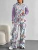 Retro Pattern Splicing European and American Autumn and Winter 1116 Casual Long-sleeved Suit Women's Hooded Sweater Trousers Cover