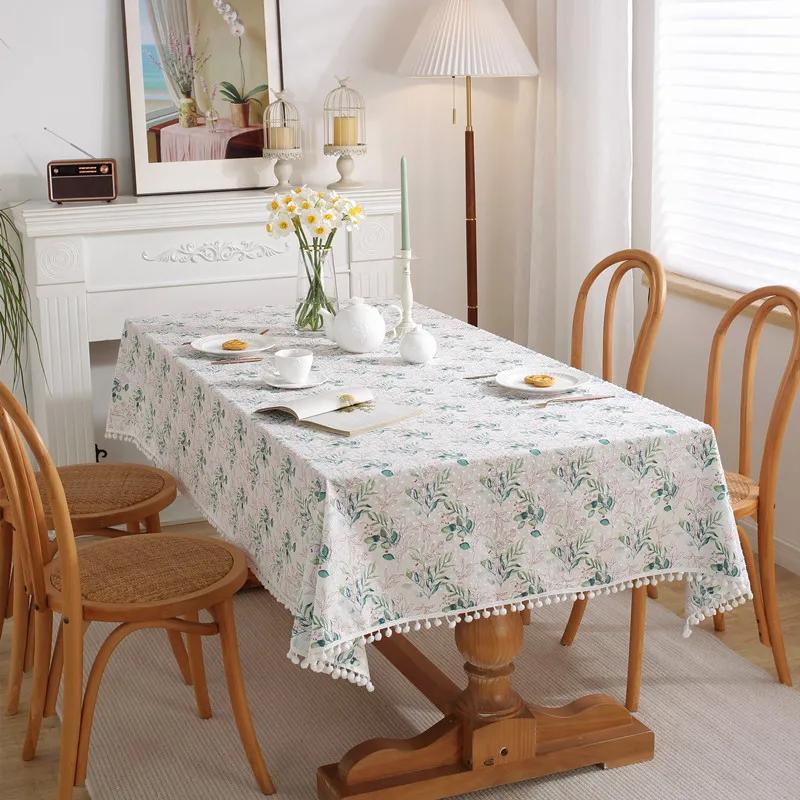 White Pompom Tablecloth Rectangle Boho Jacquard Dust-Proof Table Cover For Kitchen Dinning Living Room Tabletop Home Decorations