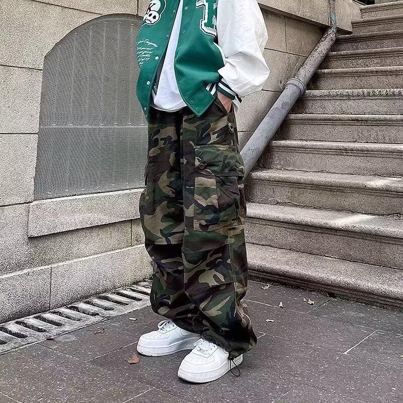 Unisex Camouflage Straight-Leg Pants - Spring/Summer Trendy Hip Hop Style Small камуфляжный
