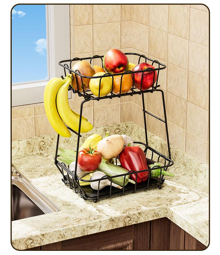Cesto di Frutta, Cesto Portaoggetti in Filo Metallico con Ganci, Scaffale Salvaspazio, Elegante Organizzatore da Cucina - Espositore