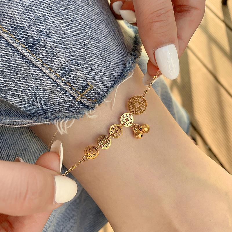 316L Stainless Steel Sweet Coin Bells Pendant Charm Chain Anklets For Women Fashion Trend Fine  Party Gifts
