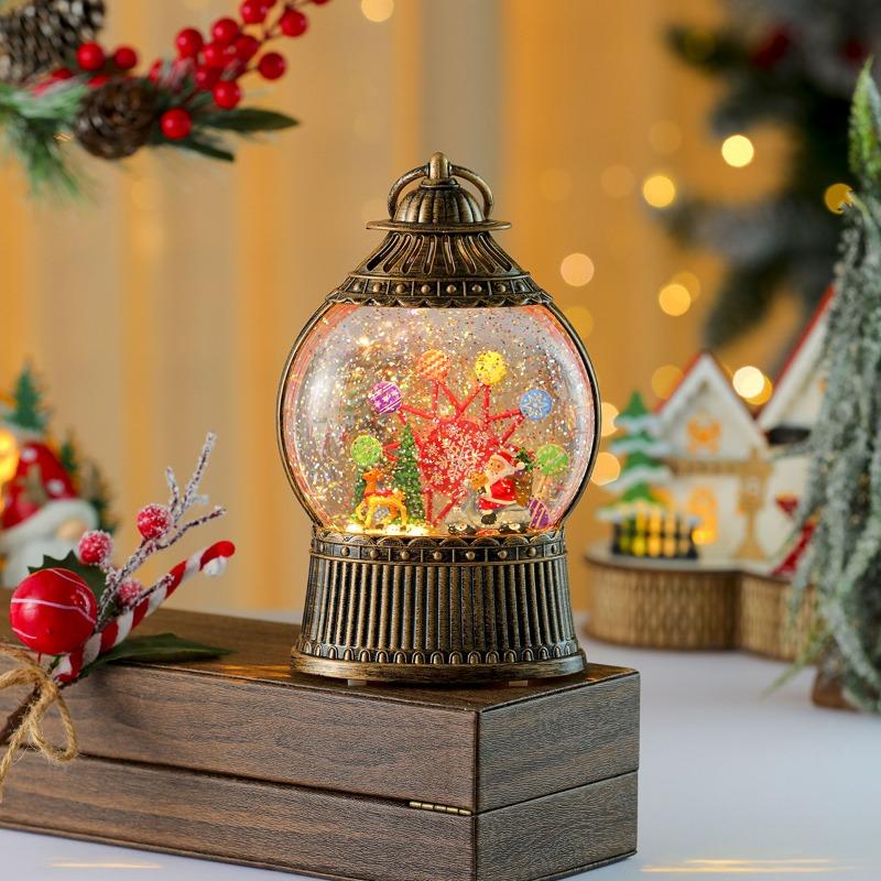 Christmas Luminous Rotating Windmill, Water-filled Snowfall, Flat Round Wind Lantern, Music Box, Christmas Desktop Decoration Gift