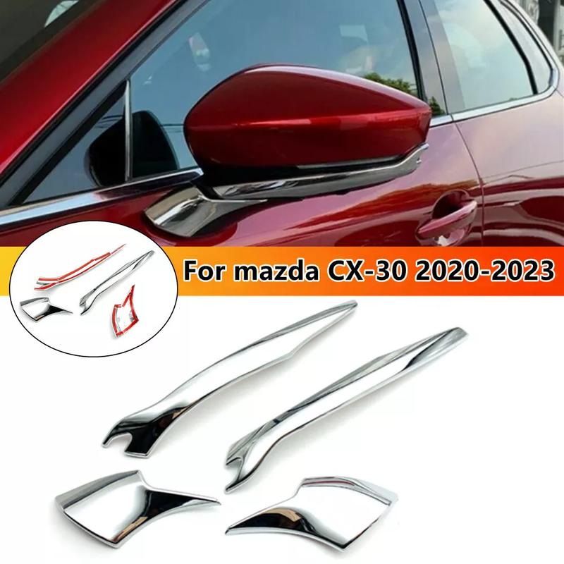 

For Mazda CX-30 -2024 4Pcs Car Sticker Chrome Silver Rearview Side Rear View Mirror Strip Cover Trims Molding Exterior Decor