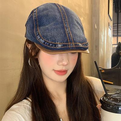 Japanese Retro Washed Denim Forward Hat Women's Literary and Versatile Anti-wearing Newsboy Hat Casual Face Little Beret Hat