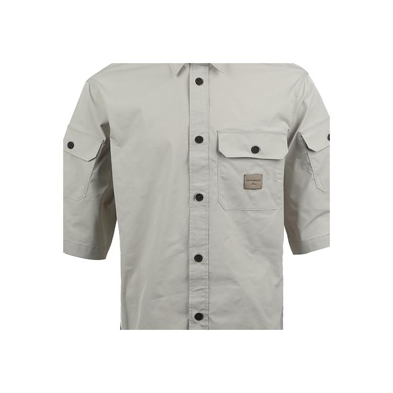 Emporio Armani Ss25 Logo Leather Label Solid Color Short Sleeve Shirt Men shirts Beige EM001522-AF13810-U1098
