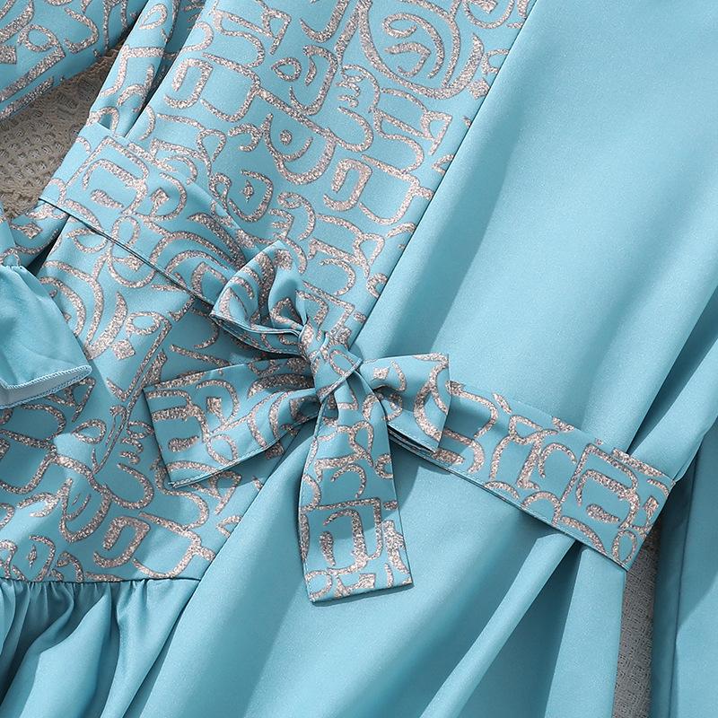 Modisches blaues Kleid für Mädchen: Elegantes Langarmkleid für Kinder Frühling und Sommer