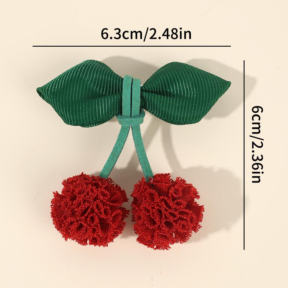2Pcs Sweet Cherry Hair Clips Ribbon Mesh Ball Hairpin Cute Barrettes For Girls Children Kids Romantic Headdress Accessories Gift