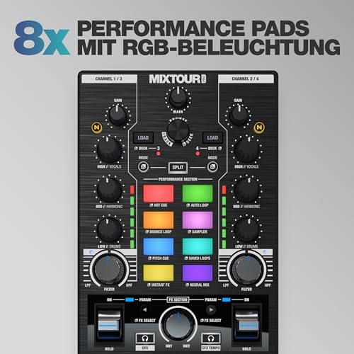 Reloop Mixtour Pro High Quality, Ultra-portable, All-in-one 4-deck DJ Controller with Audio Interface