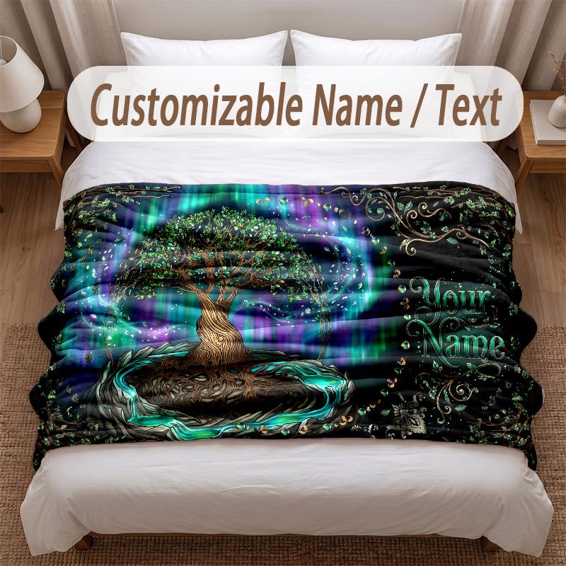 Tree of Life Theme Soft Blanket Personalized Custom Name Text Print Warm Blanket Home Sofa Bedroom Decor