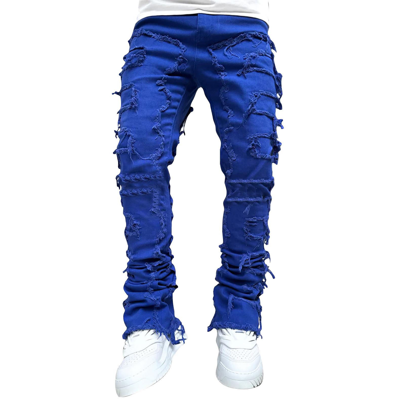 

Men s Casual Mid-Rise Washed Trousers Retro Straight Slim Fashion Jeans M синій