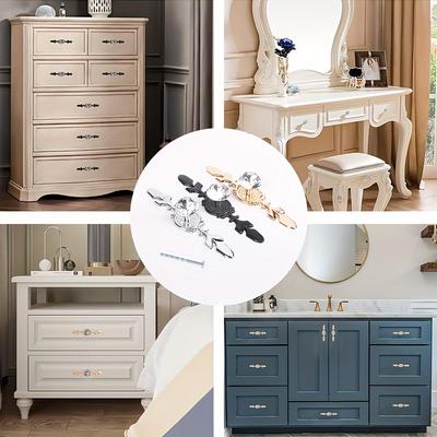 5pcs Crystal Glass Diamond Drawer Knobs with Plate and Screws Single Hole Cabinet Door Handles Pulls Decorative