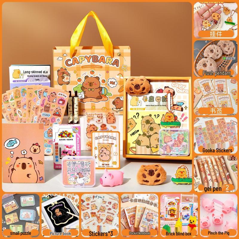 Capybara Schreibwaren Geschenkbox für Kinder: Perfekt für den Kindergarten, den Kindertag oder den Geburtstag - Ideales Geschenk für das Lernen und die Kreativität von Mädchen.