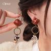 Vintage Resin Rhombus Leaf Fringed Ear Clips for Women Without Earrings, Niche Earrings for Women