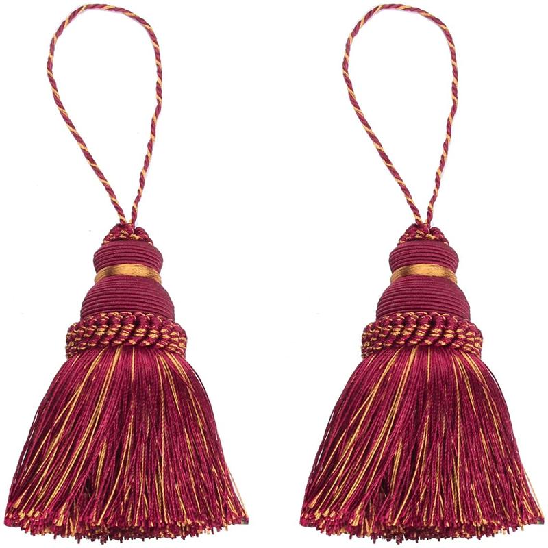 2Pc Decorazioni per la casa Corda appesa Nappe di seta Frangia Nappa Trim Decorazione dell'indumento Nappe chiave per abbellimenti fai da te Accessori per tende mix red