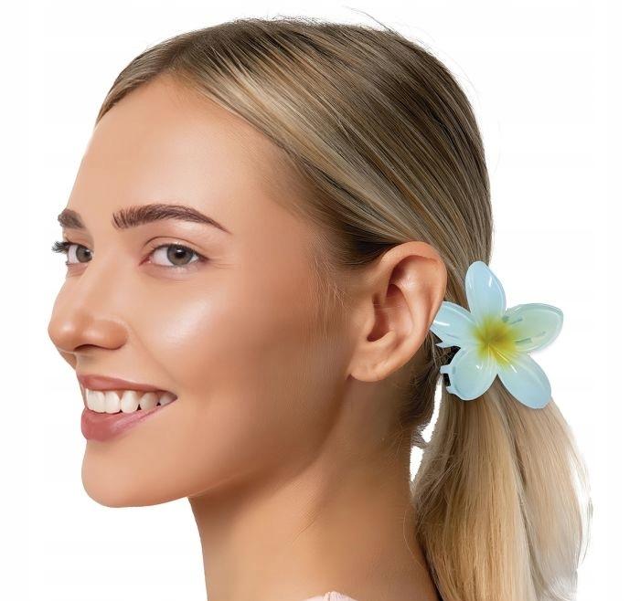 Spinka Włosów Klips Niebiesko-Żółty Kwiat Wiosna Karnawał Hawaje Aloha 8Cm