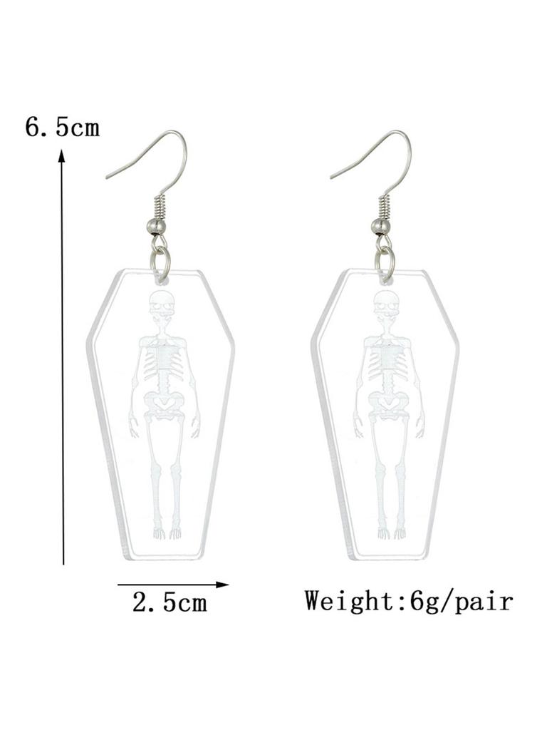 European and American Halloween Transparent Acrylic Skull Ghost Earrings Personalized Coffin Earrings Horror Skeleton Earrings