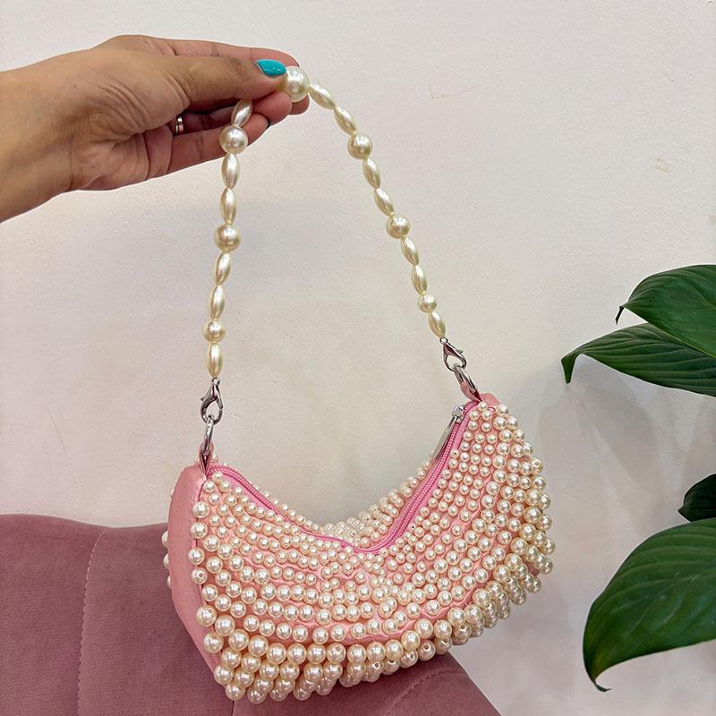 Women's Bag Pearl Handmade Woven Semi-circular Ladies Handbag High-end Party Banquet Bags