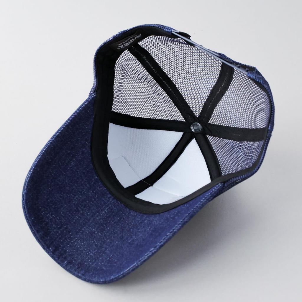 AVIREX Mesh Military American Casual Summer Baseball Air Force Indigo 6-Panel Cap, Low-Profile Cap, Embroidered, Men's MA-1 Cap,