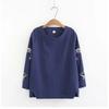 Women's Shirts Breathable Vintage Embroidered Long Sleeve Loose Casual Women's Blouse Round Neck Solid Color Office Ladies Base Blouses Tops Fashion
