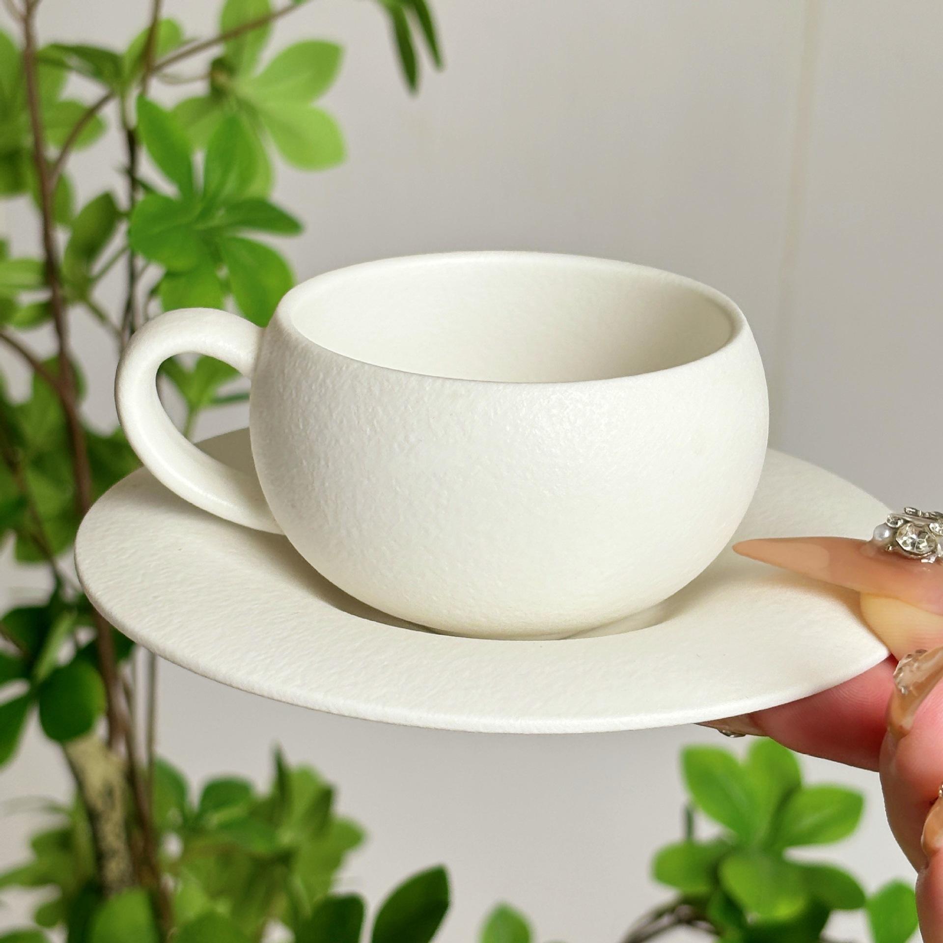

Fire burning Stone Pattern Coffee Cup Saucer with Handle Matte Cup Exquisite Coffee Cup High end Ceramic Mug 110ML