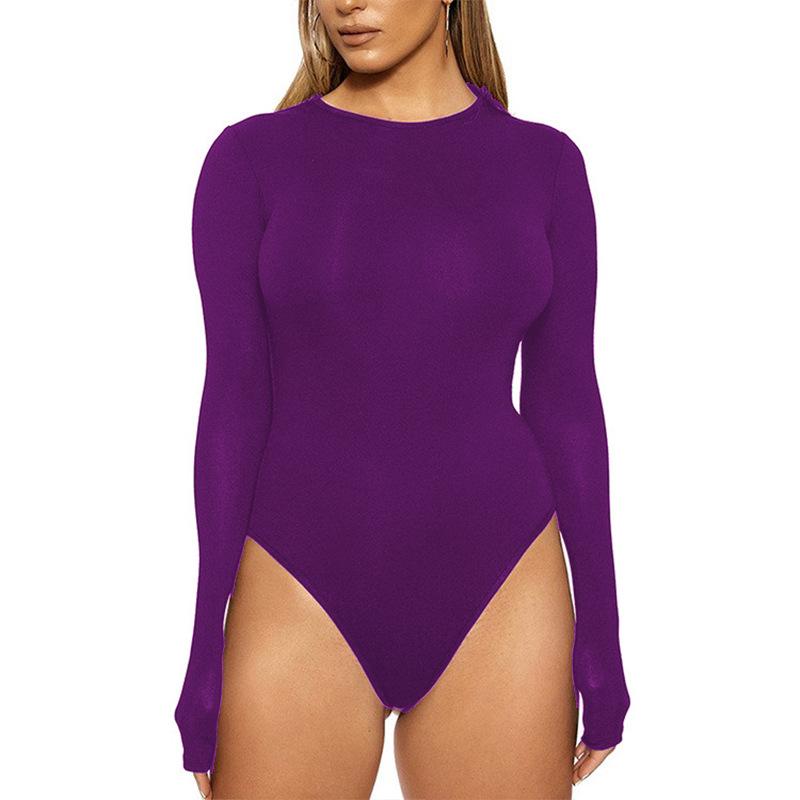European Fashion Sexy Long Sleeve Bodysuit with Leggings - Solid Color, Round Neck, Perfect for Nightclubs and Home, Autumn/Spring Wear