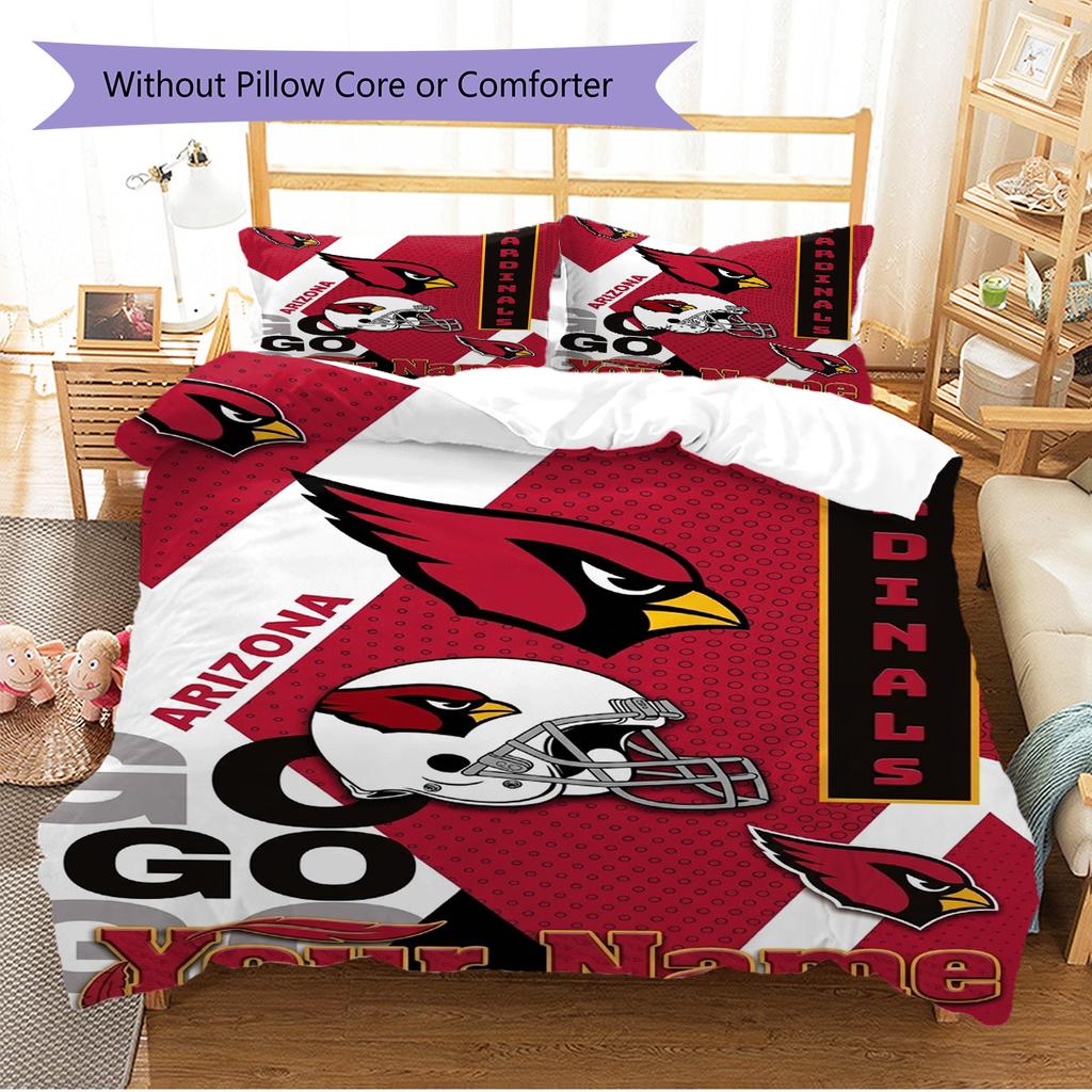 Name Custom Arizona Cardinals Pattern Bedding Set Quilt Cover Pillowcase Home Decor Gift (1 * duvet cover + 2 * pillowcase, without core)