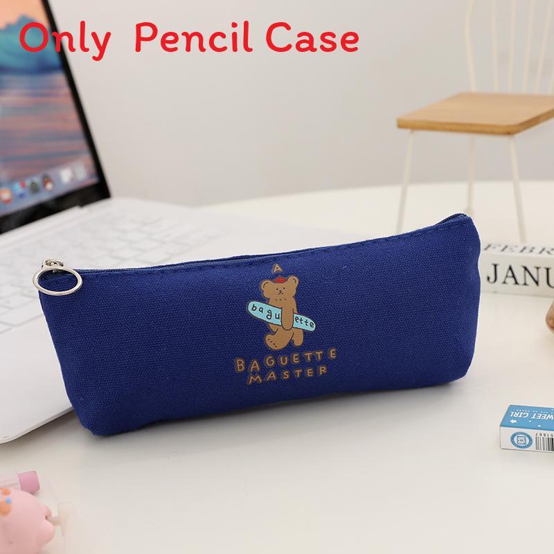 Cartoon Canvas Pencil Case With Large Capacity For Students And Girls