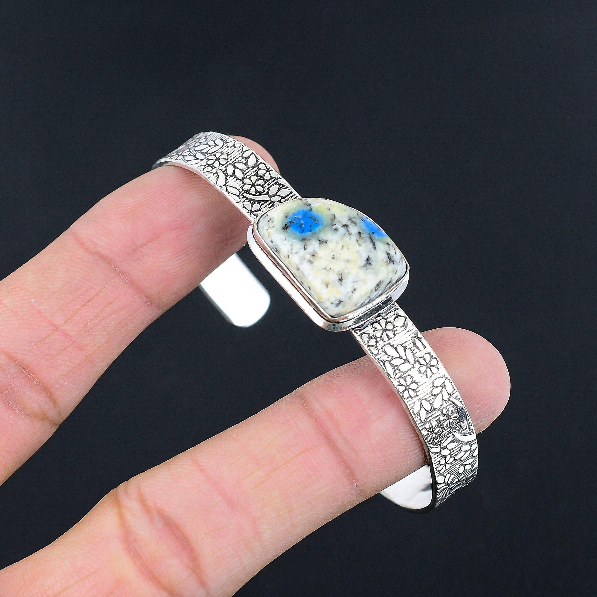 

Natural K2 Jasper Gemstone Bangle Adjustable 925 Sterling Silver For Women Adjustable