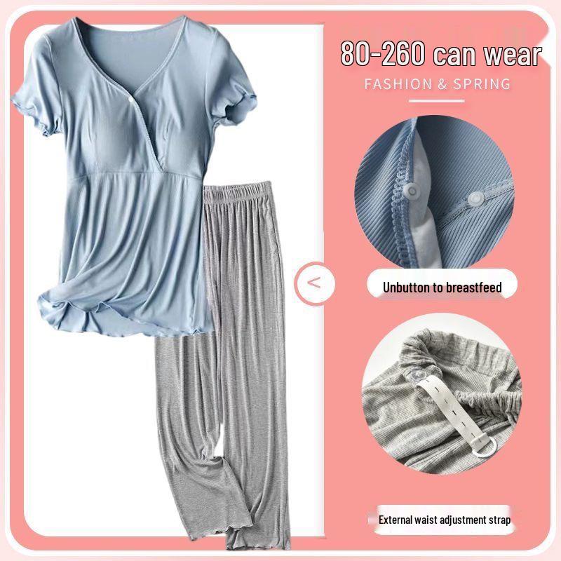 Maternity Short-Sleeve Pajama Set for Nursing and Postpartum Care