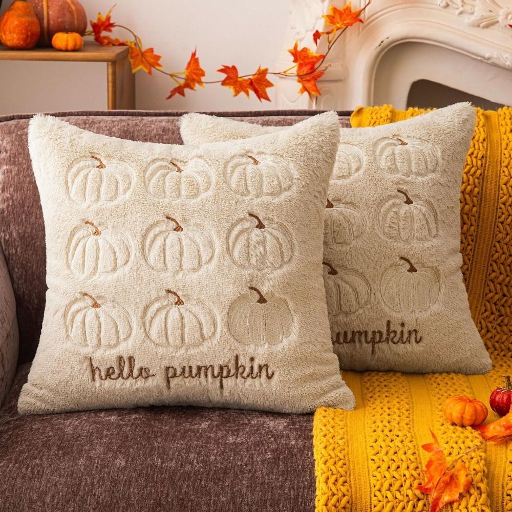 Pumpkin Decorative Pillowcase Beige Orange Seasonal Pillow Covers Cozy Square Pillow Case  Home Use