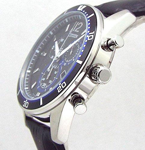 Citizen Eco-Drive Chronograph Solar Watch VO10-6741F Black Leather Band Blue Base Domestic Model