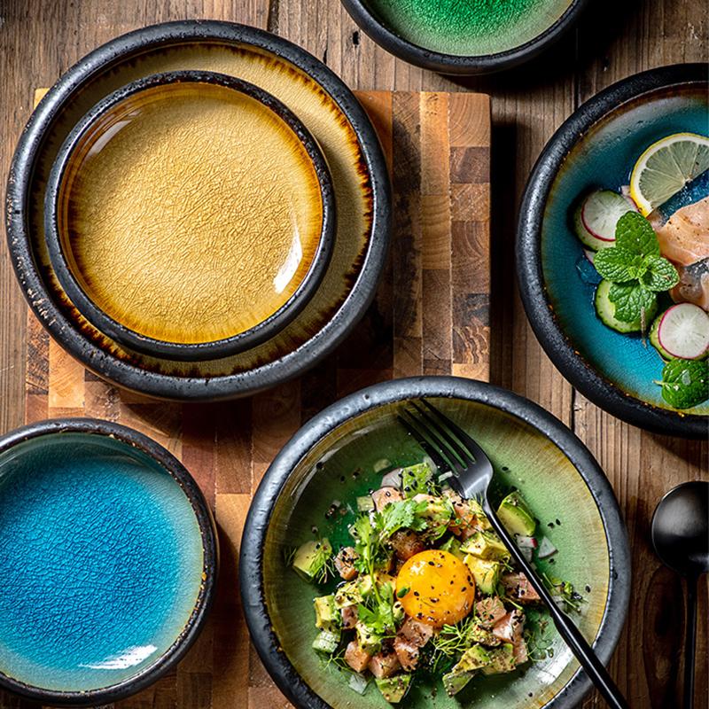 1Pcs Creative Kiln Ice Split Glaze Ceramic Plate Japanese Sushi Sashimi Plate Dish Salad Plate