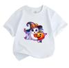Kids Boys Girls 100% Cotton Crew Neck Short Sleeve T-Shirt, Cute Ghost Witch Hat Hug Smiling Pumpkin Print Casual Halloween Tee for Children