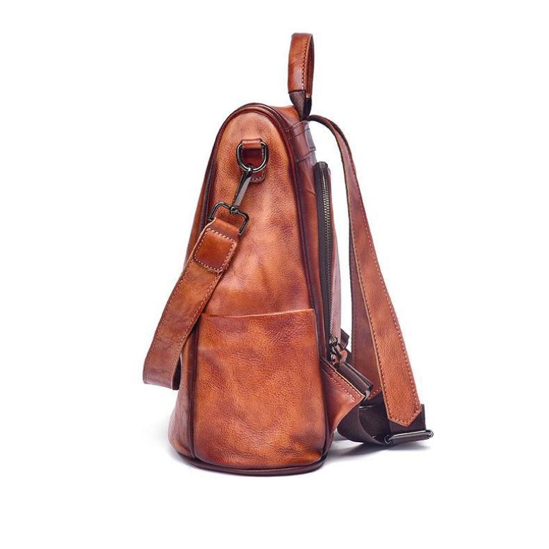 Johnature Vintage Backpack Genuine Leather Large Capacity Women Bag Solid Color Natural Cowhide Leisure Travel Bags